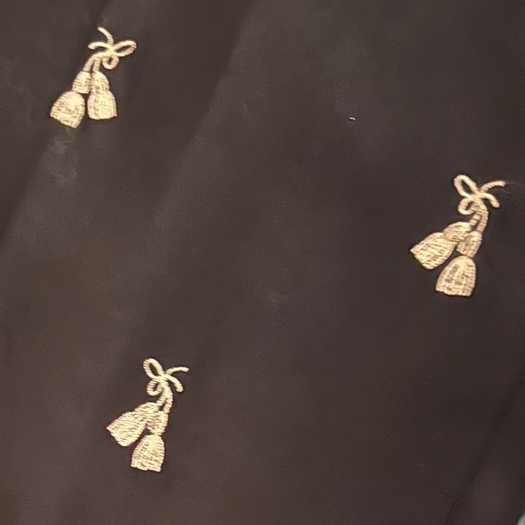 Talbots Silk Embroidered Pants Crop High Rise Black with Gold Tassels 6 Petite - Picture 2 of 5